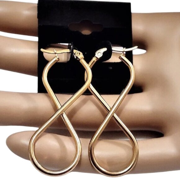 1 3/4 Inch 47mm Twisted Hoop Pierced Post Earrings Gold Tone - Picture 2 of 4